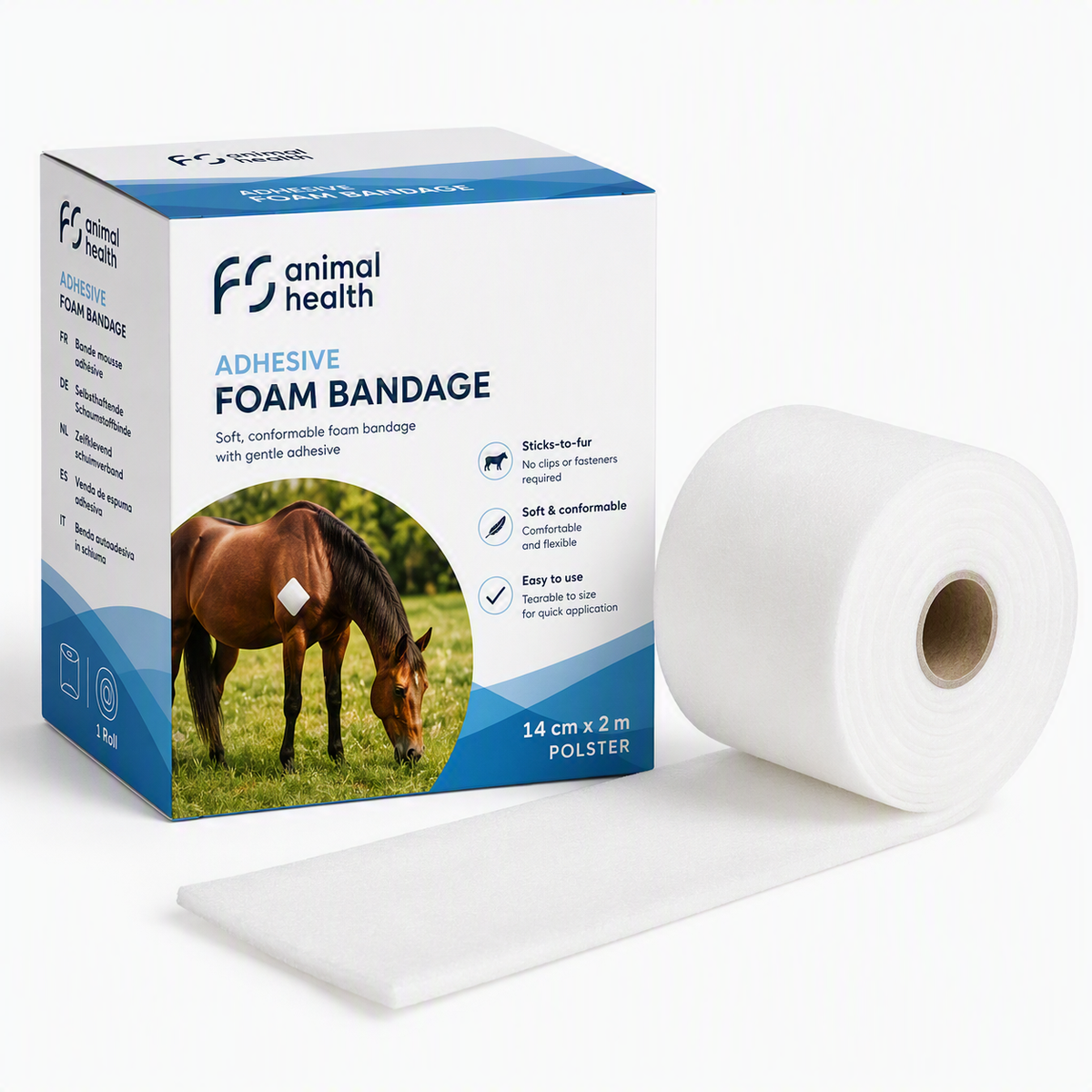 FS Adhesive Foam Bandage 14cm x 2m, Weiß