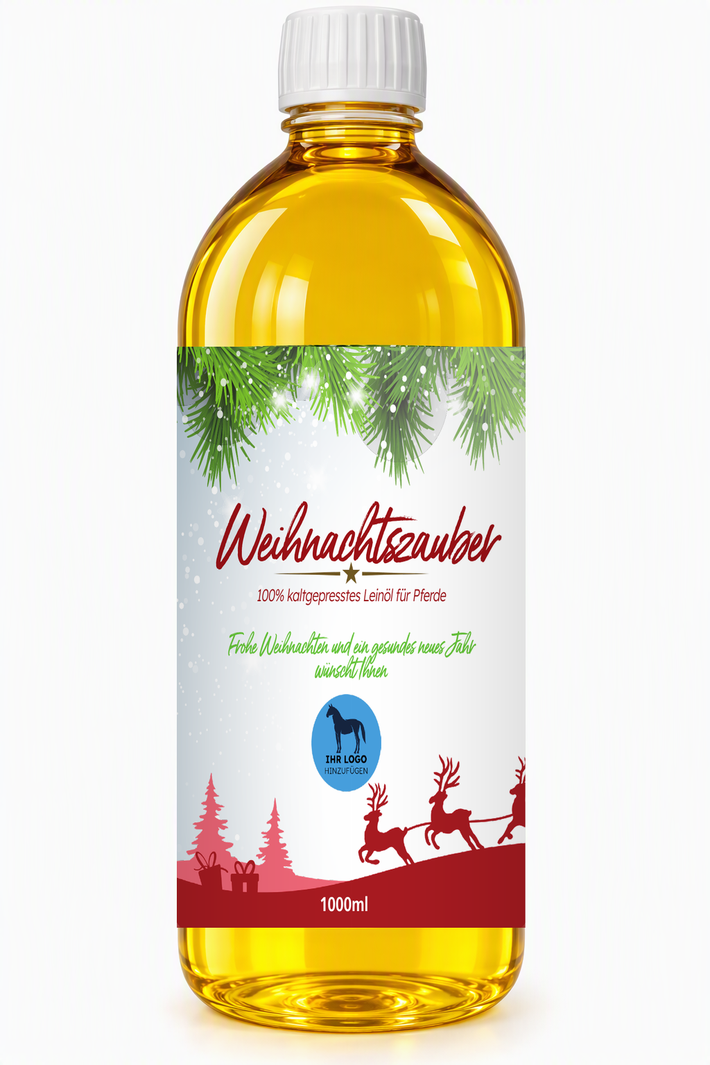 Leinöl mit Weihnachtslabel
