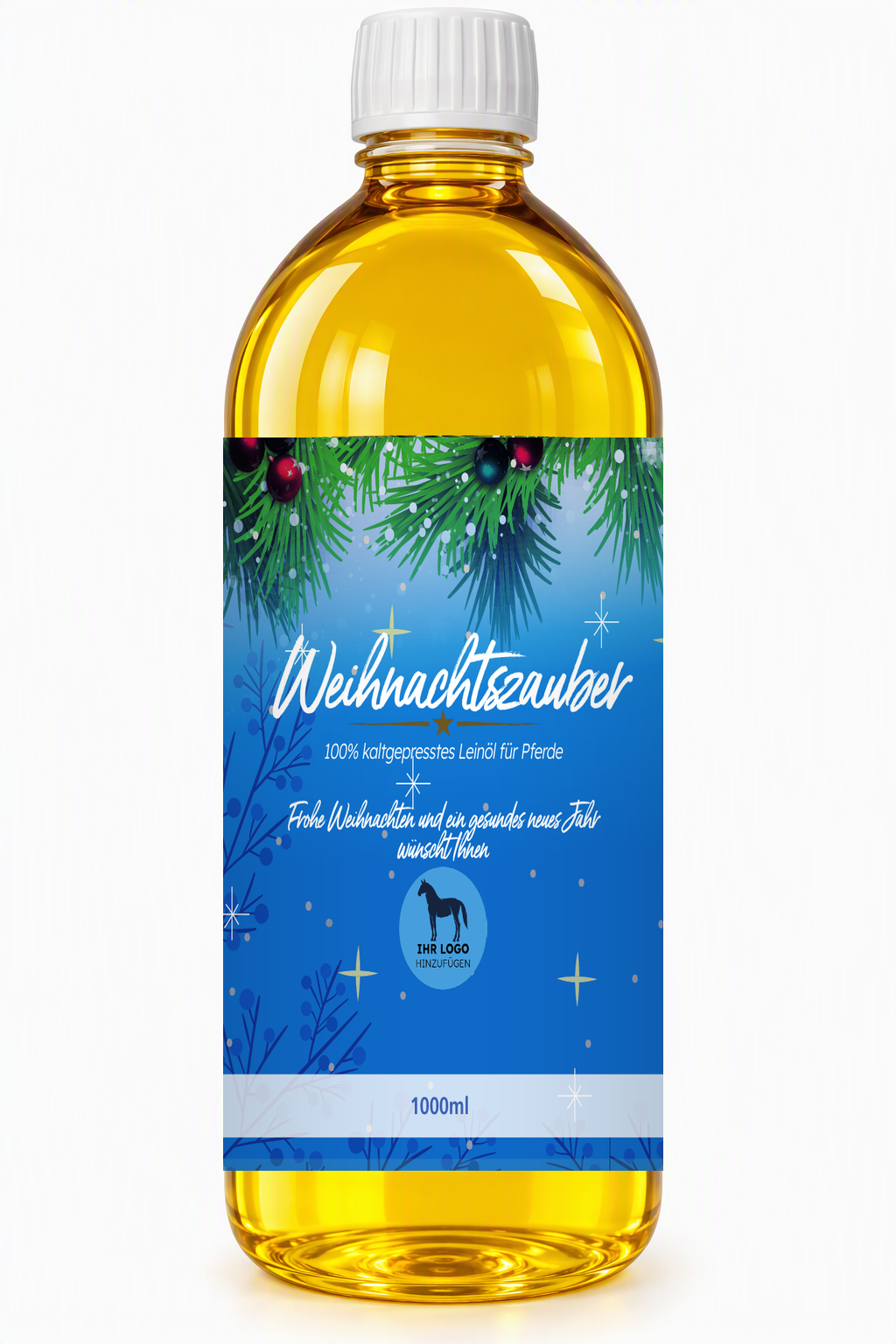 Leinöl mit Weihnachtslabel